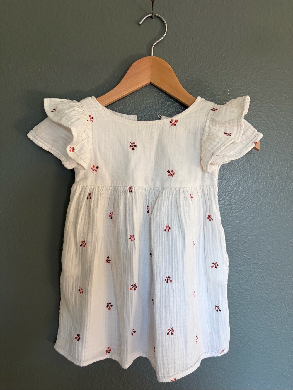 Carter’s White Cotton Girls' Dress with Red Cherry Embroidery 2T